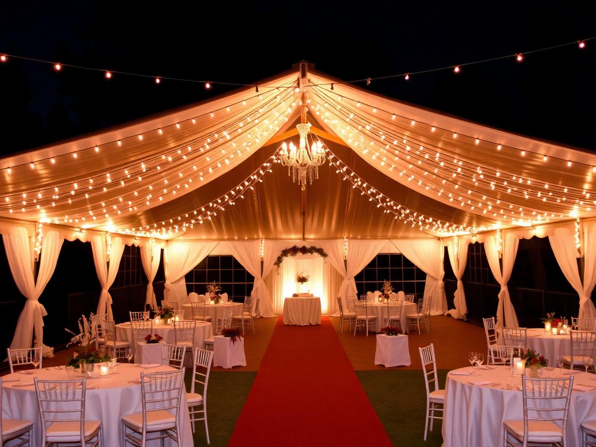 Outdoor tent house setup with lights